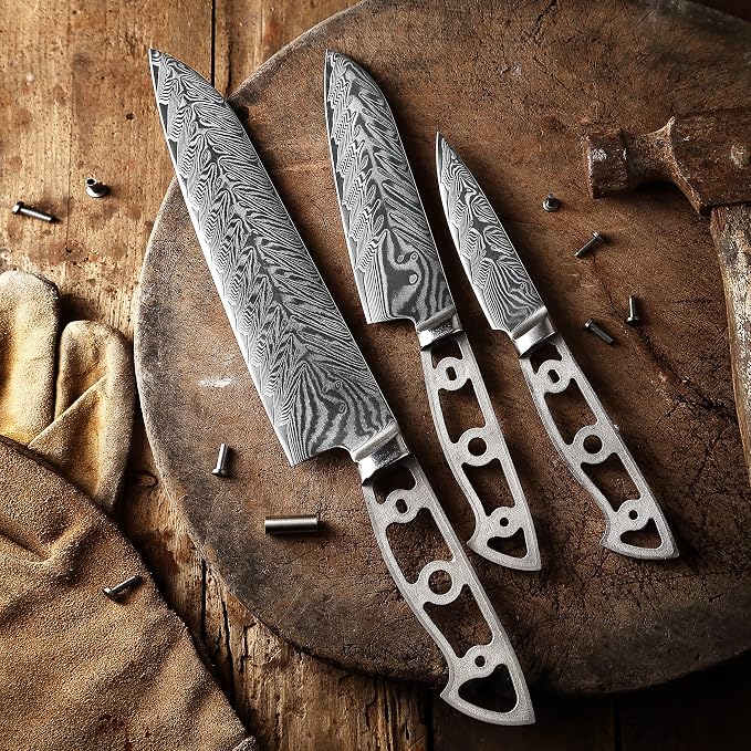 KATSURA Woodworking Project Kit – Paring Knife Blank – Blade Width 25mm – 3.75 Inch – Japanese Premium AUS 10V, 67 Layers Damascus Steel – Storm-V Series – NO LOGO