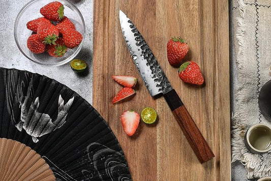 5.5 Inch Paring Knife Handmade Forged Pro Japanese Sharp AUS10 High Carbon 3-layer Vegetable Fruit Knife,Professional Kitchen Small Petty Knife (Rosewood Handle & Gift Box & Sheath)