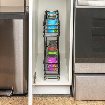 Household Essentials Glidez Under Cabinet 2‑Tier Pull‑Out Storage Organizer with Removable PEVA Liners, Matte Black
