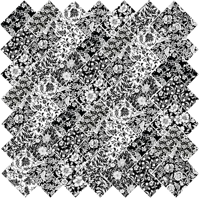 HANPATQUI 50PCS 5 x 5 inch 100% Cotton Fat Quarters Fabric for Sewing and Quilting Bundles Precut Fabric Square for DIY Craft Patchwork-Black and White
