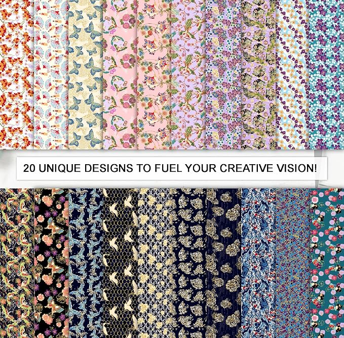 Soimoi 40 Pcs Cotton Fabric Squares Bundles Charm Packs for Quilting, Fat Quarter Layer Cakes, Precuts Quilt Squares 5 x 5 inches, DIY Fabric Bundle - Japanese Serenity