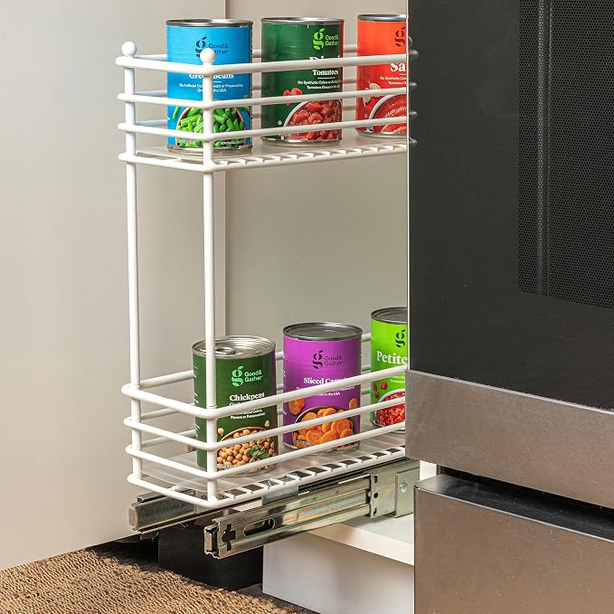 Household Essentials White Steel Artisan Organizer with Plastic Liners, 2-Tier Pull-Out