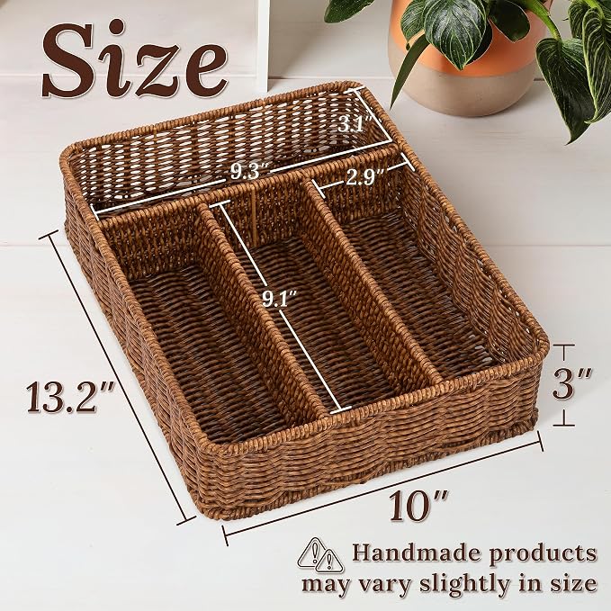Silverware Drawer Organizer, Kitchen Utensil Organizer - Resin Wicker, Toffee