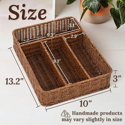 Silverware Drawer Organizer, Kitchen Utensil Organizer - Resin Wicker, Toffee
