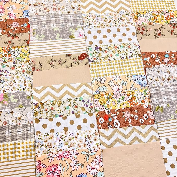 Cotton Fabric DIY Making Supplies Quilting Patchwork Fabric Fat Quarter Bundles DIY for Quilting Cotton Patchwork Cushions (Brown, 10cm*10cm)