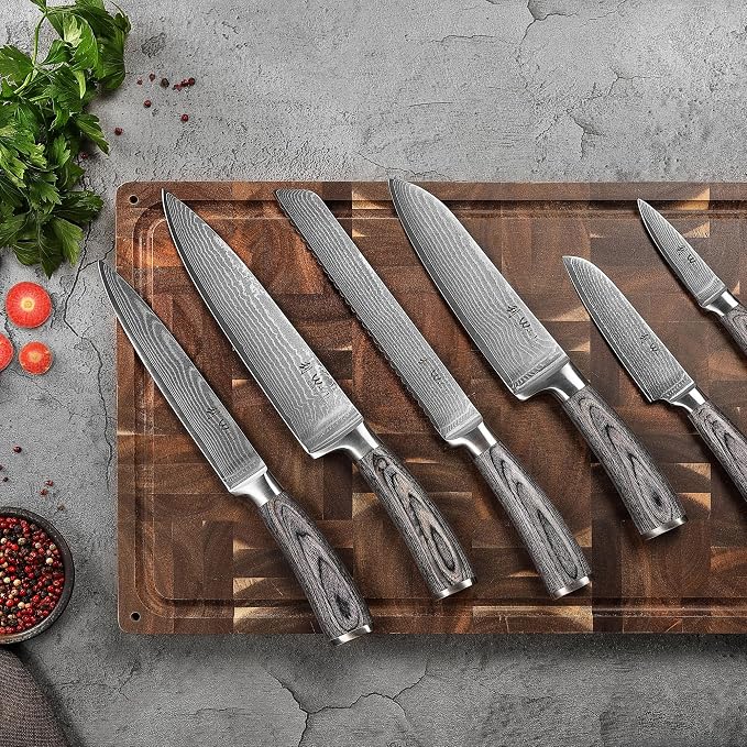 Wakoli EDIS 6-Piece Damascus Kitchen Knife Set – Professional Chef Knives Set with VG10 Core Blades, 67-Layer Damascus Steel & Ergonomic Pakkawood Handles – Premium Kitchen Knives in Elegant Gift Box