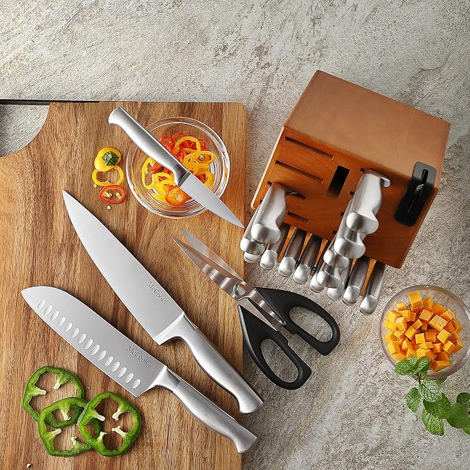 McCook® Kitchen Knife Sets,German Stainless Steel Knives Block Set with Built-in Sharpener, 20 Piece Chef Knife and More, Razor Sharp, Restaurant Grade, Anti-Rust, Elegant Box for Gift