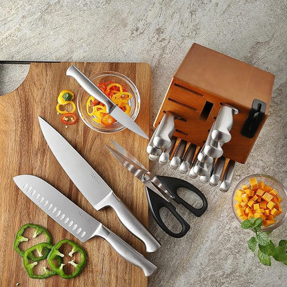 McCook® Kitchen Knife Sets,German Stainless Steel Knives Block Set with Built-in Sharpener, 20 Piece Chef Knife and More, Razor Sharp, Restaurant Grade, Anti-Rust, Elegant Box for Gift