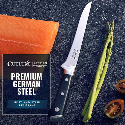 Cutluxe Boning Knife – 6" Razor Sharp Fillet – High Carbon German Steel – Full Tang Ergonomic Handle Design, Grilling Gifts for Men – Artisan Series