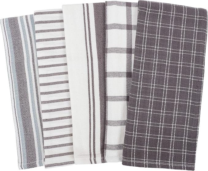 KAF Home Assorted Flat Kitchen Towels - Set of 10, 18 x 28 Inch (Gray)