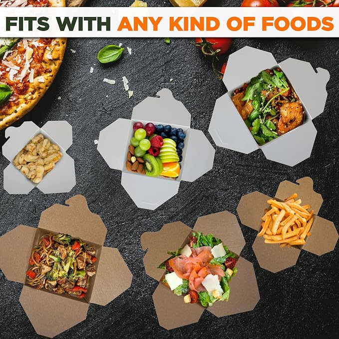Fit Meal Prep [450 Pack 16 oz 4 x 3 Rectangle Paper Take Out Food Containers, Plain White Half Quart Chinese Asian To Go Boxes