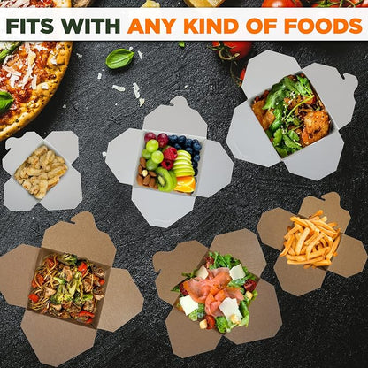 Fit Meal Prep [450 Pack 16 oz 4 x 3 Rectangle Paper Take Out Food Containers, Plain White Half Quart Chinese Asian To Go Boxes