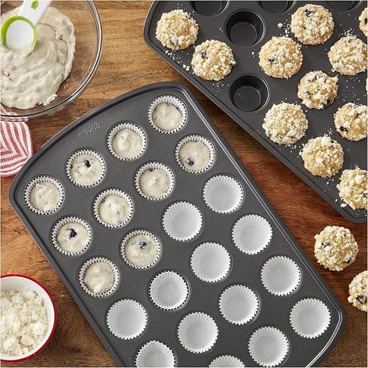 Wilton Perfect Results Premium Set of 2 Non-Stick Mini Muffin Pans, 24-Cup Cupcake Pans, Steel