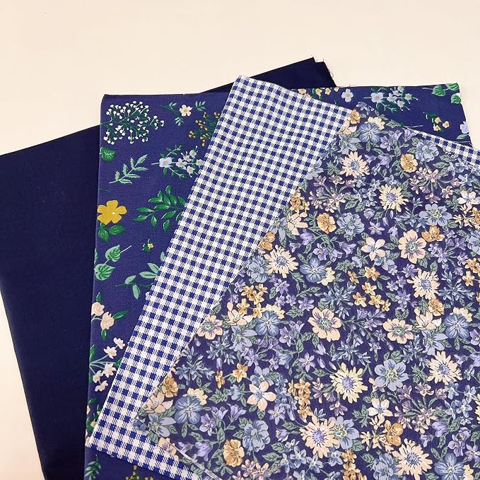 7Pcs 20" x 20" Cotton Fabric DIY Making Supplies Quilting Patchwork Fabric Fat Quarter Bundles DIY for Quilting Cotton Patchwork Cushions (Navy, 20 x 20 inches)