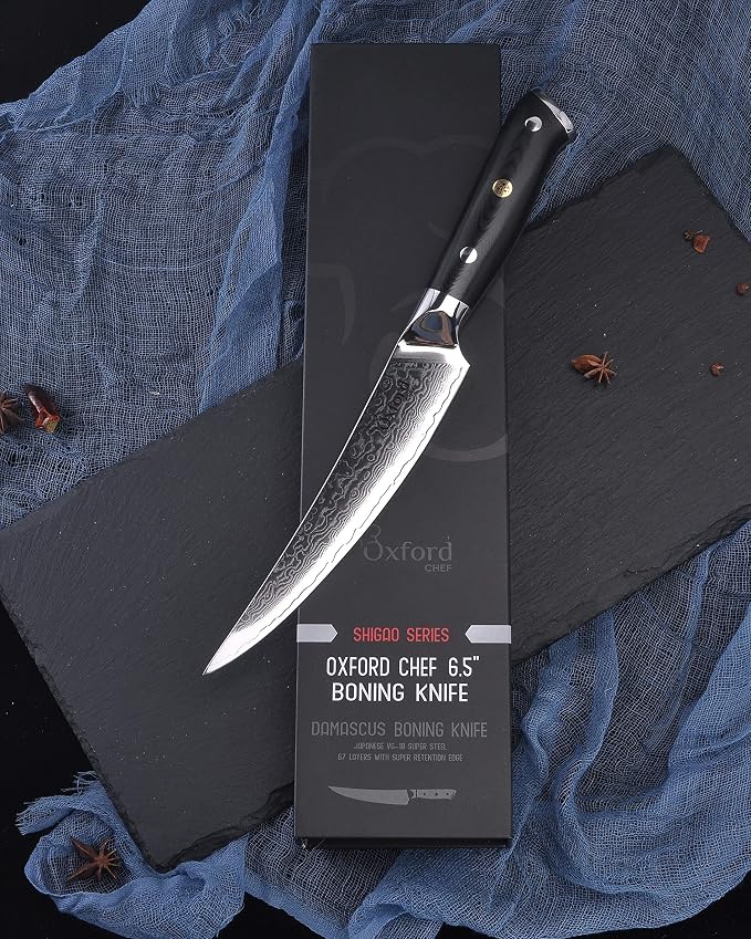Oxford CHEF Boning (Fillet) Knife 6.5 inch Best Damascus- Japanese- VG10 Super Steel 67 Layer High Carbon Stainless Steel-Razor Sharp, Stain & Corrosion Resistant, Awesome Edge Retention