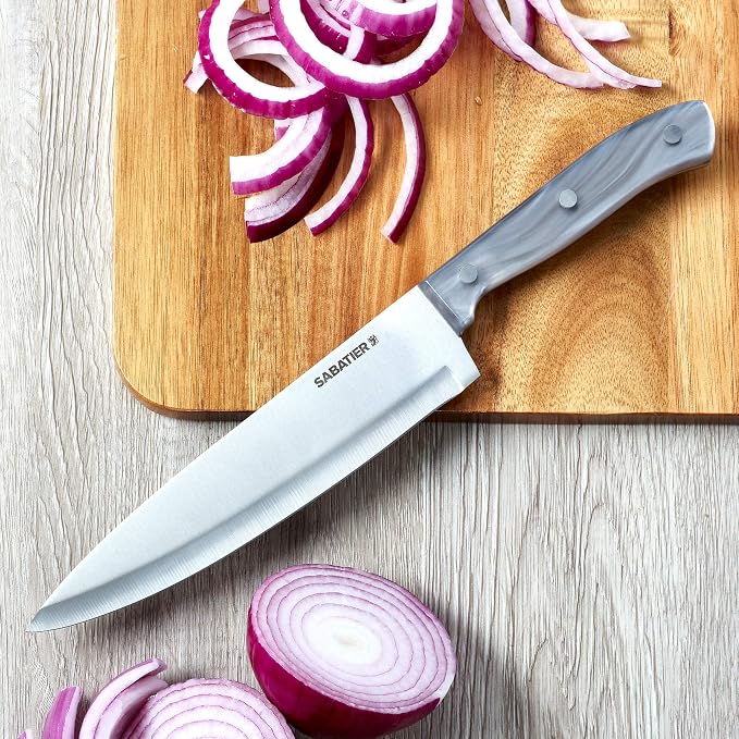 Sabatier Triple Riveted Chef Knife, 8-Inch, Razor-Sharp Kitchen Knife to Cut Fruit, Vegetables and more, High-Carbon Stainless Steel, Gray