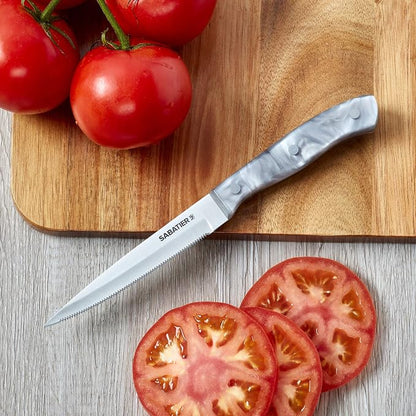 Sabatier Triple Riveted Serrated Utility Knife, 5-Inch, Razor-Sharp Kitchen Knife to Cut Fruit, Vegetables and more, High-Carbon Stainless Steel, Gray