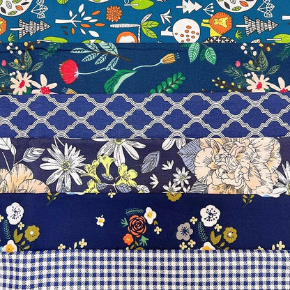 7 pcs 20" x 20" Cotton Fabric DIY Making Supplies Quilting Patchwork Fabric Fat Quarter Bundles DIY for Quilting Cotton Patchwork Cushions (Navy Flowers, 20" x 20")