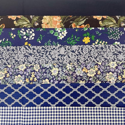 7 pcs 20" x 20" Cotton Fabric DIY Making Supplies Quilting Patchwork Fabric Fat Quarter Bundles DIY for Quilting Cotton Patchwork Cushions (Big Navy Flowers, 20" x 20")