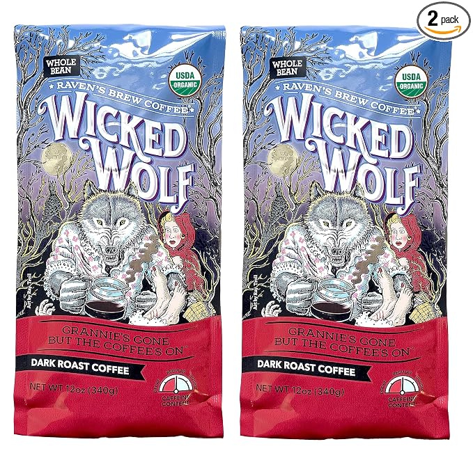 Raven’s Brew Coffee Bold Organic Coffee Dark Roast Whole Bean - Wicked Wolf 2-pack of 12oz