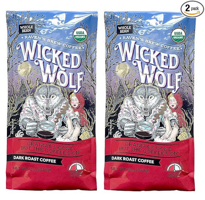 Raven’s Brew Coffee Bold Organic Coffee Dark Roast Whole Bean - Wicked Wolf 2-pack of 12oz
