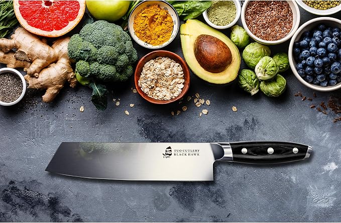 TUO Kiritsuke Knife - 8.5 inch Kiritsuke Chef Knife - Japanese Vegetable Meat Knife - German HC Steel - Full Tang Pakkawood Handle - BLACK HAWK SERIES with Gift Box
