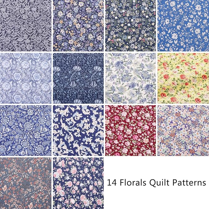 Nodsaw 42Pcs Vintage Floral Print Cotton Fabric Squares 5x5 for Quilting, Sewing, Quilts, Bags, and Crafts, Charm Packs for Quilting 5 inch, Dark Floral Charm Pack Fabric