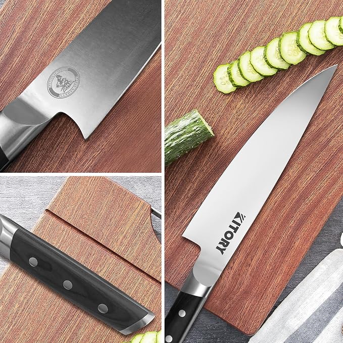 Kitory Chef Knife 8" - Japanese Style Pro Kitchen Knife - Forged German High Carbon Steel - Full Tang Pakkawood Handle-Gift Box included
