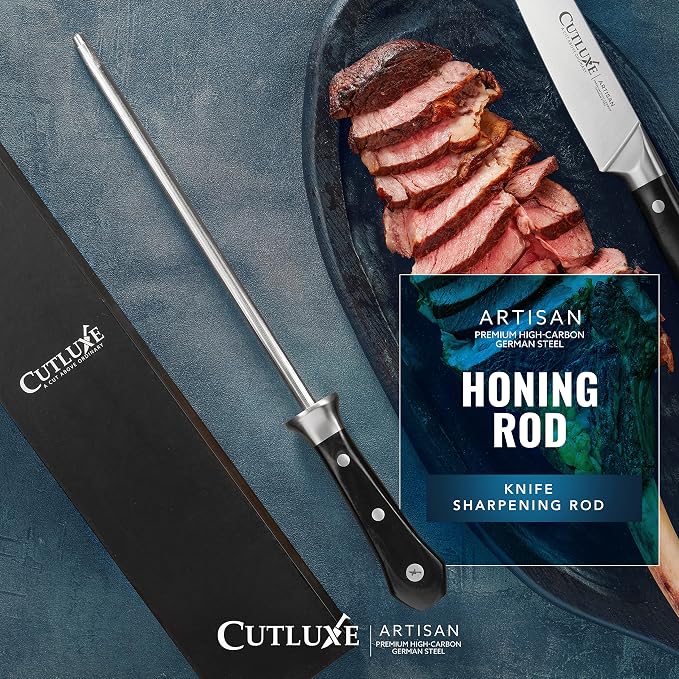Cutluxe Honing Rod, Professional Knife Sharpener Rod – 10" Honing Steel – Ergonomic Handle Design, Grilling Gifts for Men – Artisan Series