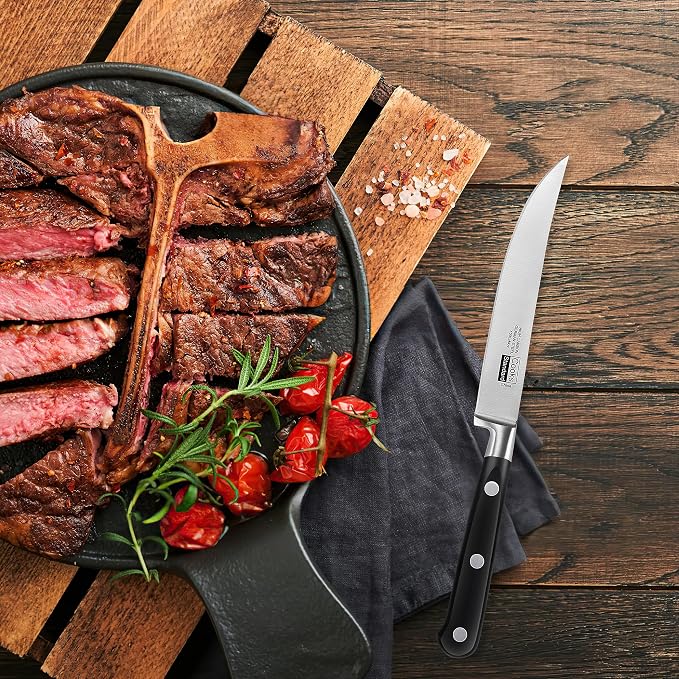 Cooks Standard Classic Cutlery Steak Knives Set, High Carbon Stainless Steel, Ergonomic Handle, 6-Piece, Black