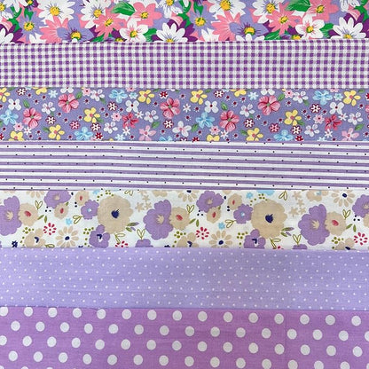 7 pcs 20" x 20" Cotton Fabric DIY Making Supplies Quilting Patchwork Fabric Fat Quarter Bundles DIY for Quilting Cotton Patchwork Cushions (Purple Flowers, 20" x 20")
