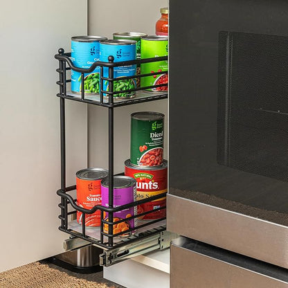 Household Essentials Matte Black Steel Two-Tier Pull-Out Organizer