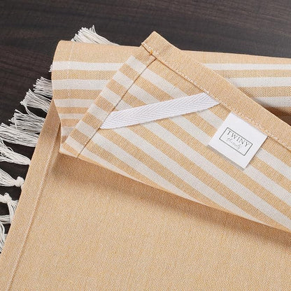 TWINY threads Set of 4 100% Cotton Turkish Kitchen Towels with Hanging Loop & Tassels (18" X 28") | Ultra Washcloth with Fringes | Reusable Hand Towels - Mustard Yellow