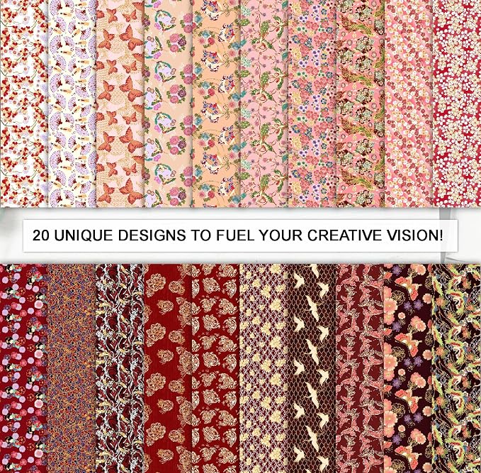 Soimoi 40Pcs 10" x 10" DIY Cotton Fabric Squares, 10" Layer Cake Squares Patchwork, Pre-Cut Quilt Charm Pack, DIY Sewing Quarters Bundle, Quilting Fabric Bundles- Japanese Elegance