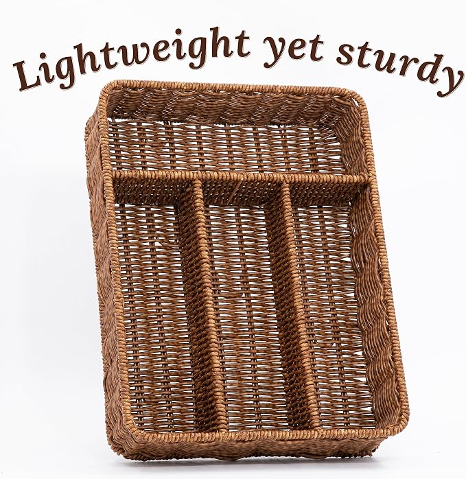 Silverware Drawer Organizer, Kitchen Utensil Organizer - Resin Wicker, Toffee