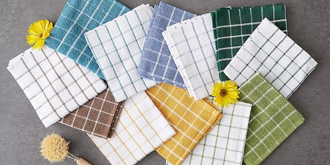 DII Basic Terry Collection Windowpane Dishcloth Set, 12x12, Antique Green, 6 Piece