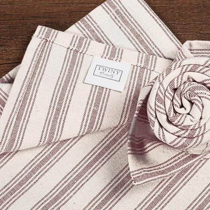 Twiny Threads Set of 4 Farmhouse Stripe Kitchen Towels (18x26 Inches) Premium Tea Towel with Hanging Loop, Highly Absorbent 100% Cotton Bulk Kitchen Hand Cloth for Drying Cleaning - Burgundy Wine