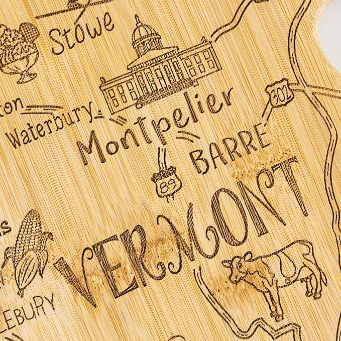 Totally Bamboo Destination Vermont State Shaped Serving and Cutting Board, Includes Hang Tie for Wall Display