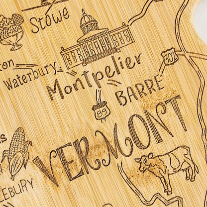 Totally Bamboo Destination Vermont State Shaped Serving and Cutting Board, Includes Hang Tie for Wall Display