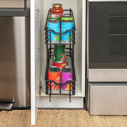 Household Essentials Matte Black Steel Two-Tier Pull-Out Organizer
