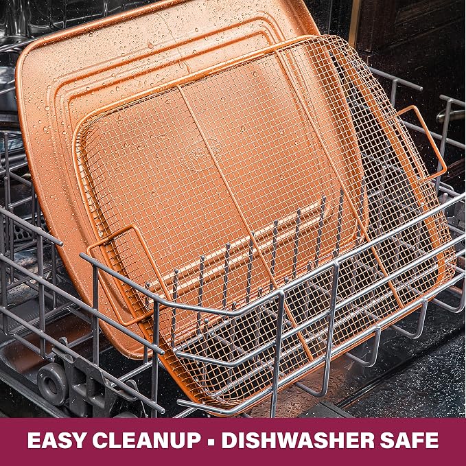 Gotham Steel Baking Sheet with Air Fry Rack,16.5” x 12.5”,2 Pc Multipurpose Air Fryer Tray and Cookie Sheet Pan for Oven,Use as Cooling Wire Rack,for Cooking,Pizza,Bacon,Dishwasher Safe,(Pack of 6)
