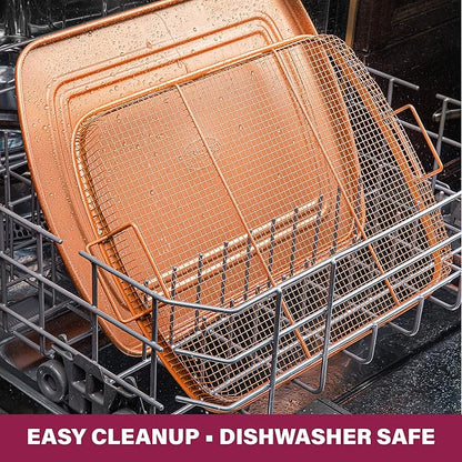 Gotham Steel Baking Sheet with Air Fry Rack,16.5” x 12.5”,2 Pc Multipurpose Air Fryer Tray and Cookie Sheet Pan for Oven,Use as Cooling Wire Rack,for Cooking,Pizza,Bacon,Dishwasher Safe,(Pack of 6)