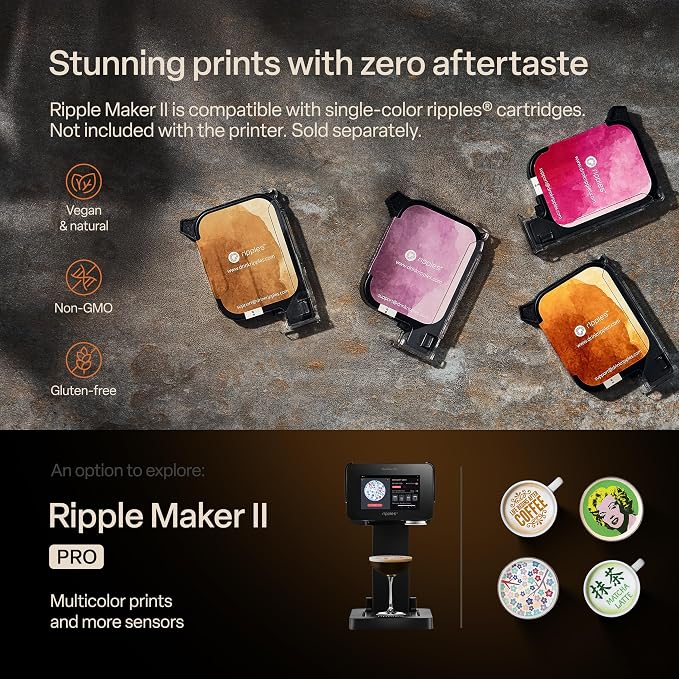 Ripples The Original Maker II, Print on Beverage Foam and Desserts, Plant-Based Ingredients Only, Selfie and Personalized Designs (Machine + Coffee Pod)