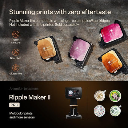 Ripples The Original Maker II, Print on Beverage Foam and Desserts, Plant-Based Ingredients Only, Selfie and Personalized Designs (Machine + Coffee Pod)