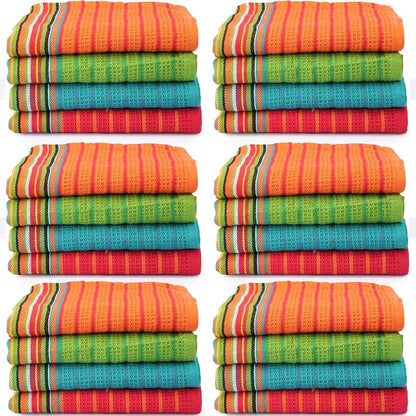 TEXAS LINEN CO. Kitchen Dish Towels, 100% Cotton Salsa Towels, Set of 24 (16x28 Inches), Multi Purpose Cooking Drying Restaurant Bar Cleaning Cloth Napkin, Highly Absorbent, Lint Free, Multi-Color