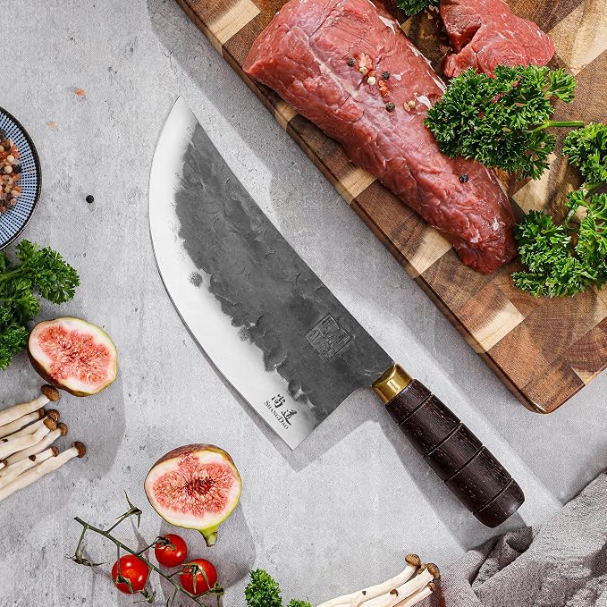 SHANGDAO Cleaver Knife, 7.9 Inch Hand Forged Meat Cleaver Heavy Duty Chopper German High Carbon Stainless Steel Butcher Knife with Full Tang Handle, Home Kitchen and Restaurant Helper, Ultra Sharp