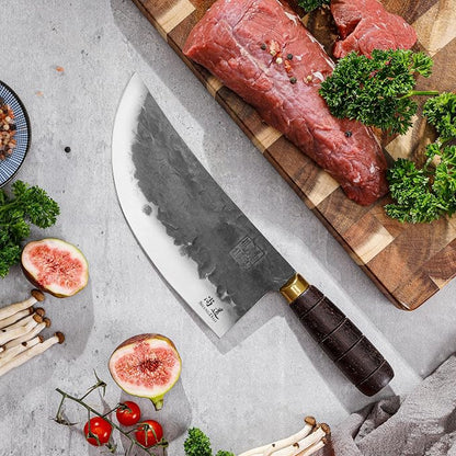 SHANGDAO Cleaver Knife, 7.9 Inch Hand Forged Meat Cleaver Heavy Duty Chopper German High Carbon Stainless Steel Butcher Knife with Full Tang Handle, Home Kitchen and Restaurant Helper, Ultra Sharp