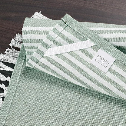 TWINY threads Set of 4 100% Cotton Turkish Kitchen Towels with Hanging Loop & Tassels (18" X 28") | Ultra Washcloth with Fringes | Reusable Hand Towels - Olive Green
