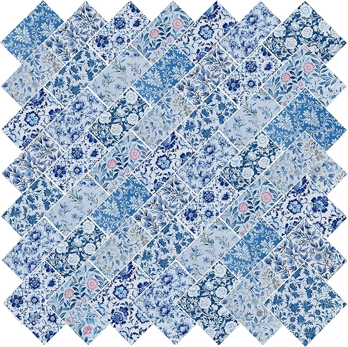 HANPATQUI 200PCS 4 x 4 inch 100% Cotton Fat Quarters Fabric for Sewing and Quilting Bundles Precut Fabric Square for DIY Craft Patchwork-Bluepaisley