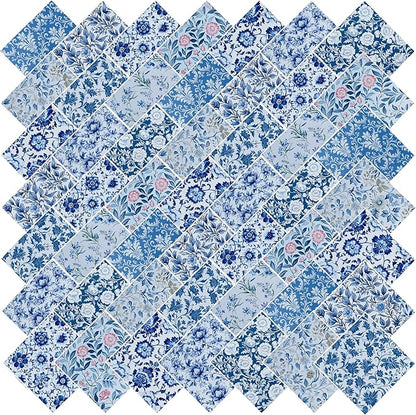 HANPATQUI 50PCS 5 x 5 inch 100% Cotton Fat Quarters Fabric for Sewing and Quilting Bundles Precut Fabric Square for DIY Craft Patchwork-Bluepaisley
